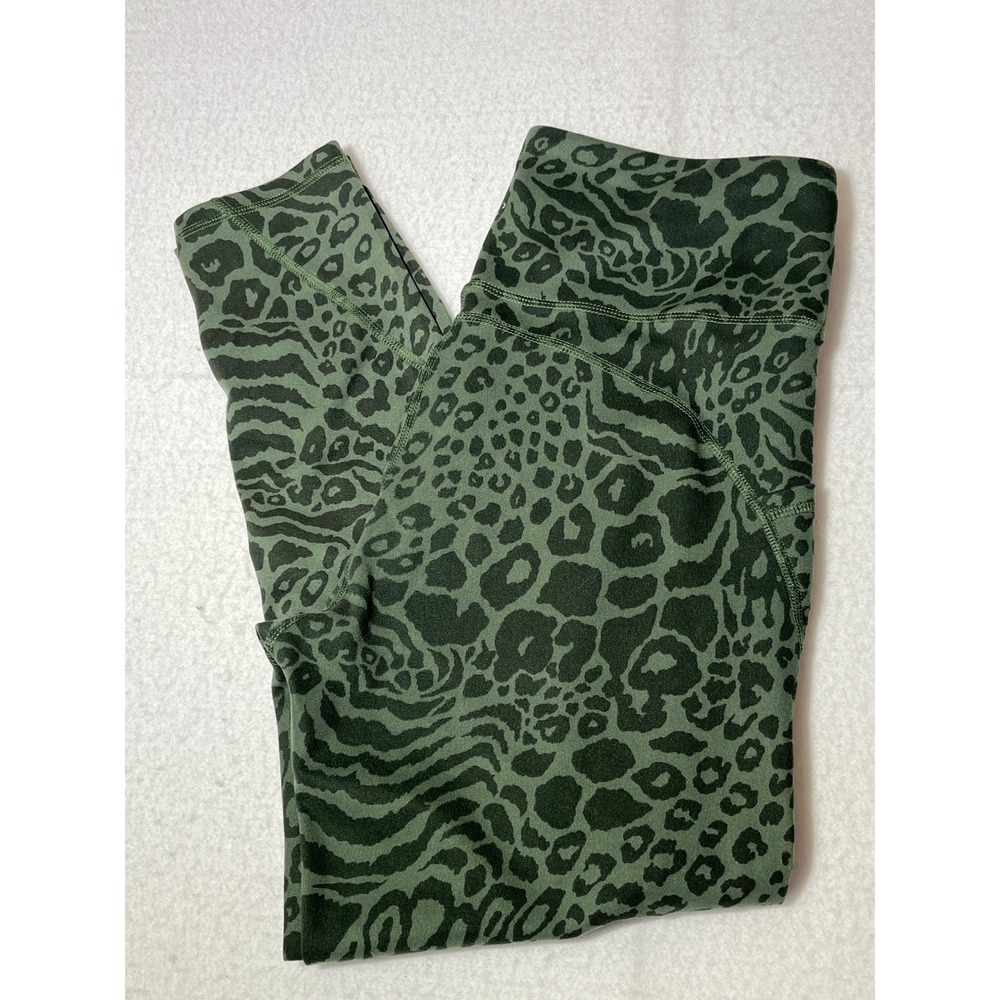 Freely Womens XL Leggings Olive Green Animal Print High Waist‎ Pockets Athletic